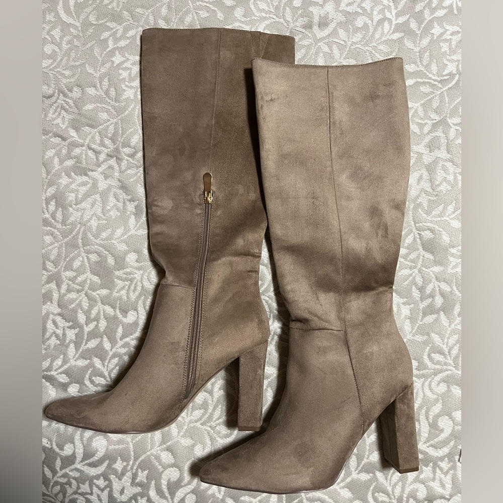 Taupe suede dress boots